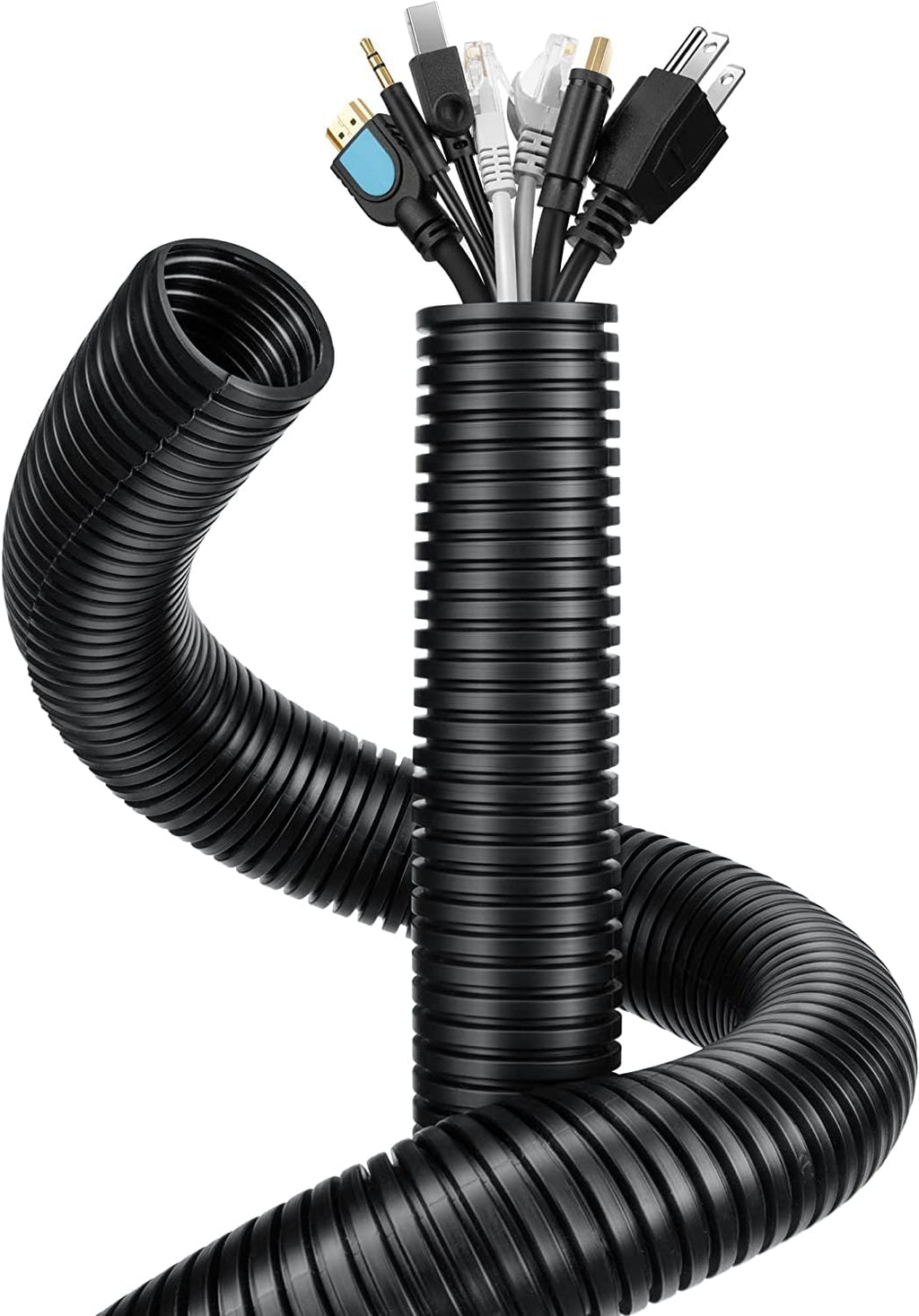 1.6M 0.75inch/20mm Inner Diameter Black Flexible Corrugated Tube Bellows Hose Wire Loom Tubing Wire Conduit – Black