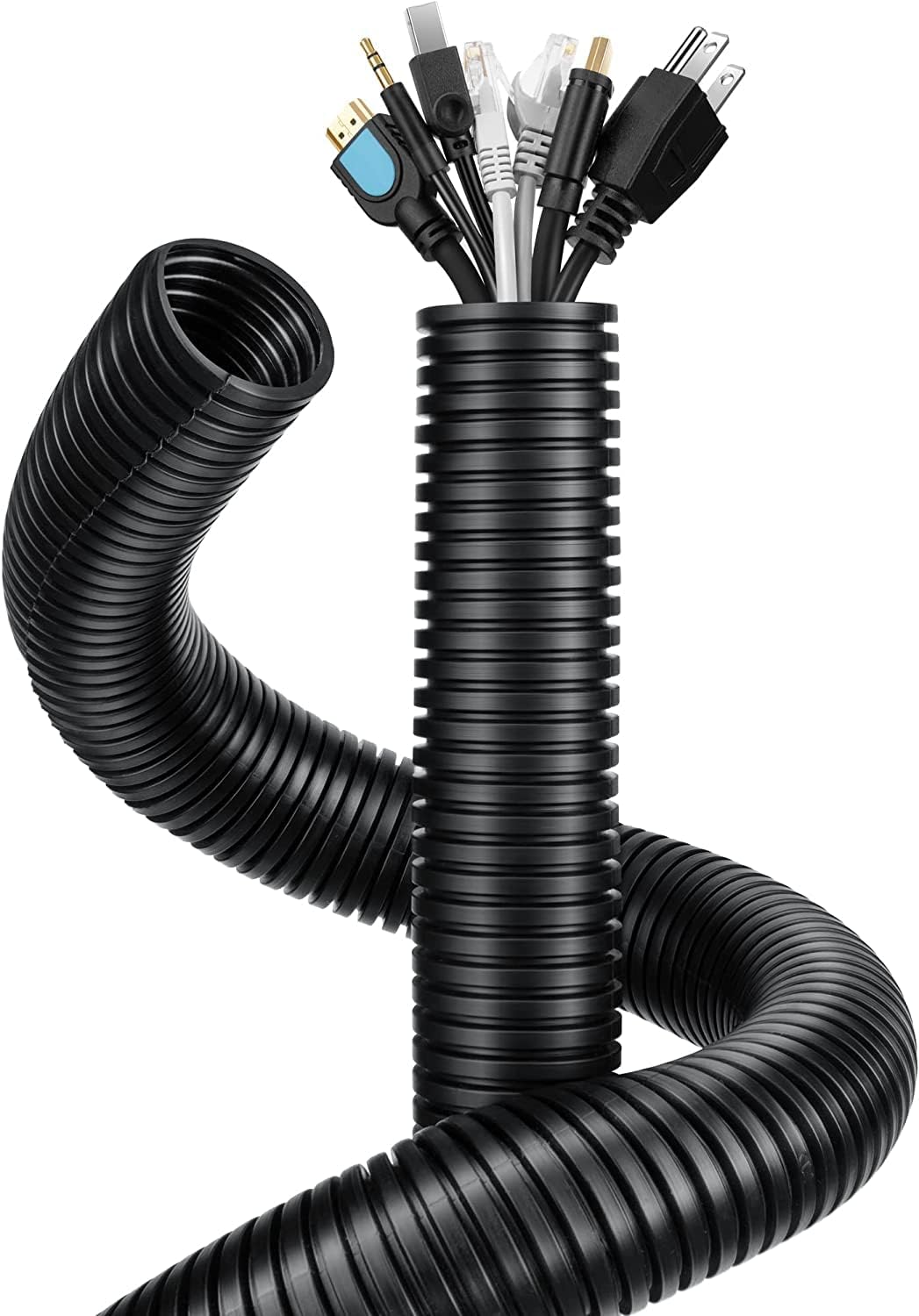 1.6M 0.75inch/20mm Inner Diameter Black Flexible Corrugated Tube Bellows Hose Wire Loom Tubing Wire Conduit – Black