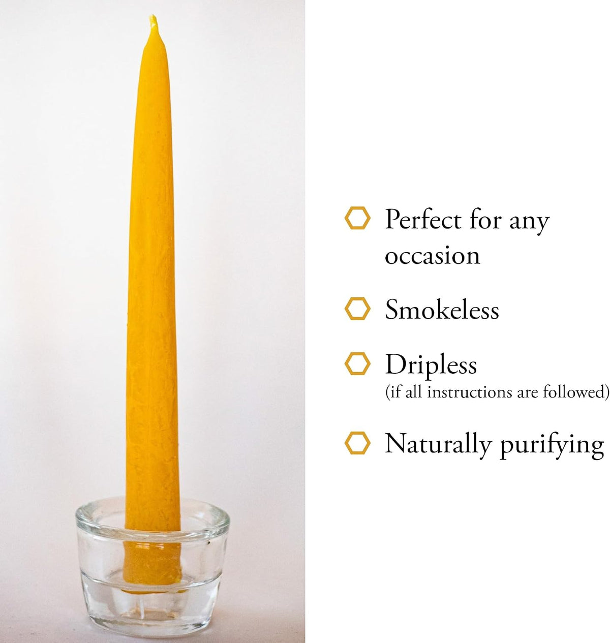 100% Pure Beeswax Taper Candles - All-Natural Handmade Decorative & Dipped Smokeless Unscented Candles for Christmas, Advent, and Hanukkah, Natural Yellow, 8.5 Inches, 24 Candle Set, by BeeTheLight