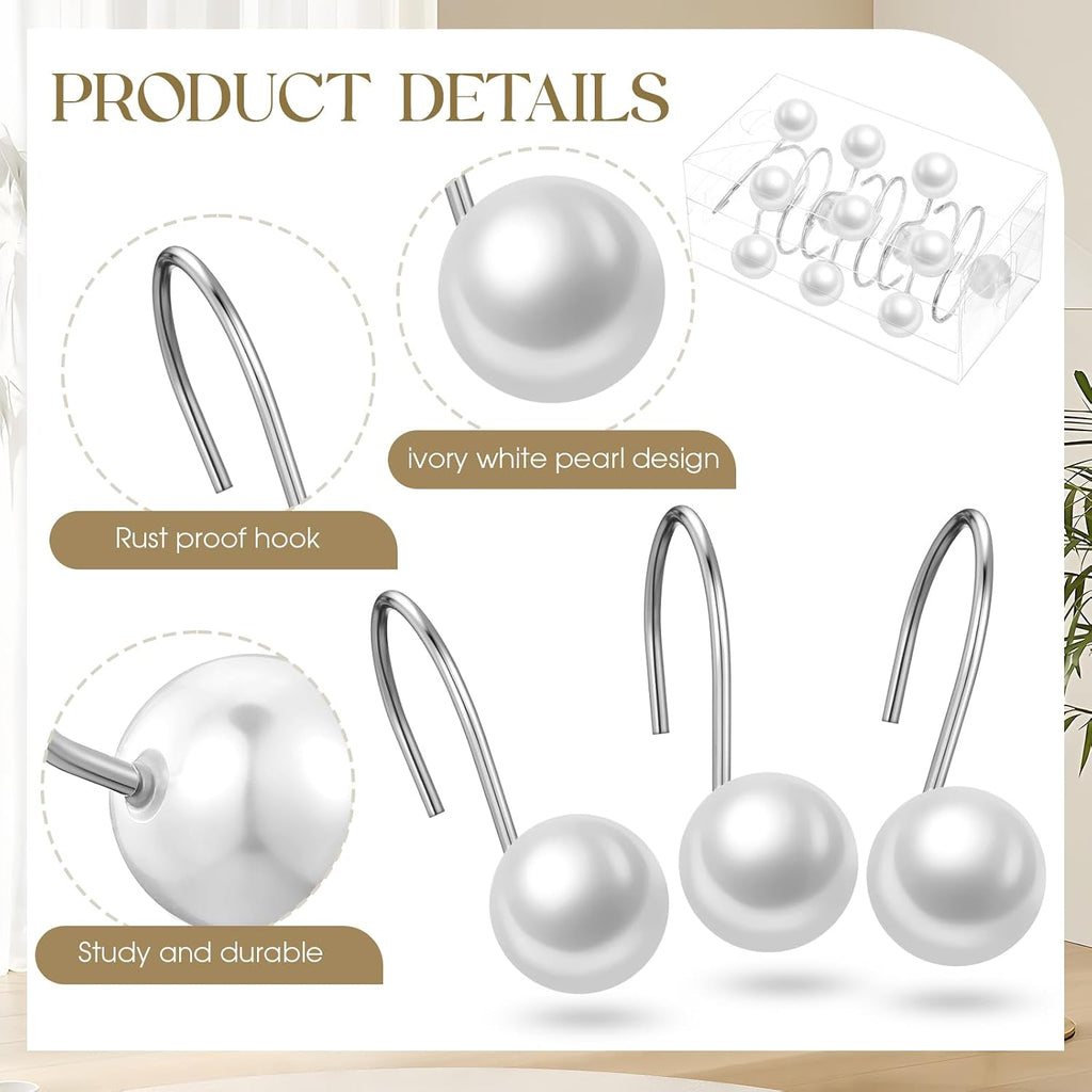 Threehoney 12 Pcs Cute Shower Curtain Hooks Shower Curtain Ring,Ivory