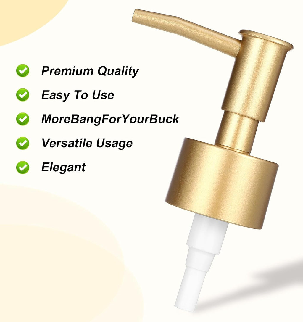 Replacement Soap Dispenser Pump, 2 Pack Gold Soap Dispenser Pump Fits Standard 28/400 Thread Size, for Kitchen and Bathroom Lotion Bottles Pearl Gold + 6 inch Tube