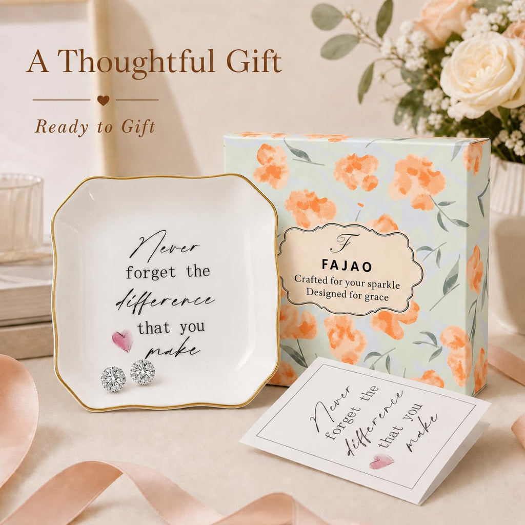 Retirement Gift for Woman - 4"x4" Ceramic Jewelry Dish Tray - Thank You Gifts for Women Employee Appreciation Gifts for Coworkers Teacher Boss Lady Manager Nurses