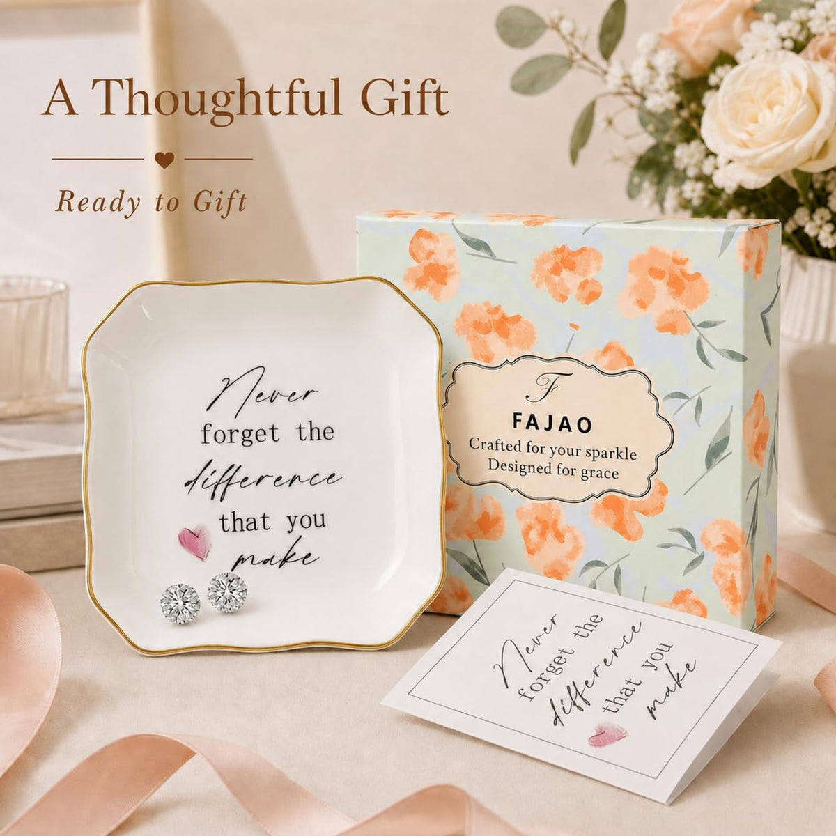 Retirement Gift for Woman - 4"x4" Ceramic Jewelry Dish Tray - Thank You Gifts for Women Employee Appreciation Gifts for Coworkers Teacher Boss Lady Manager Nurses