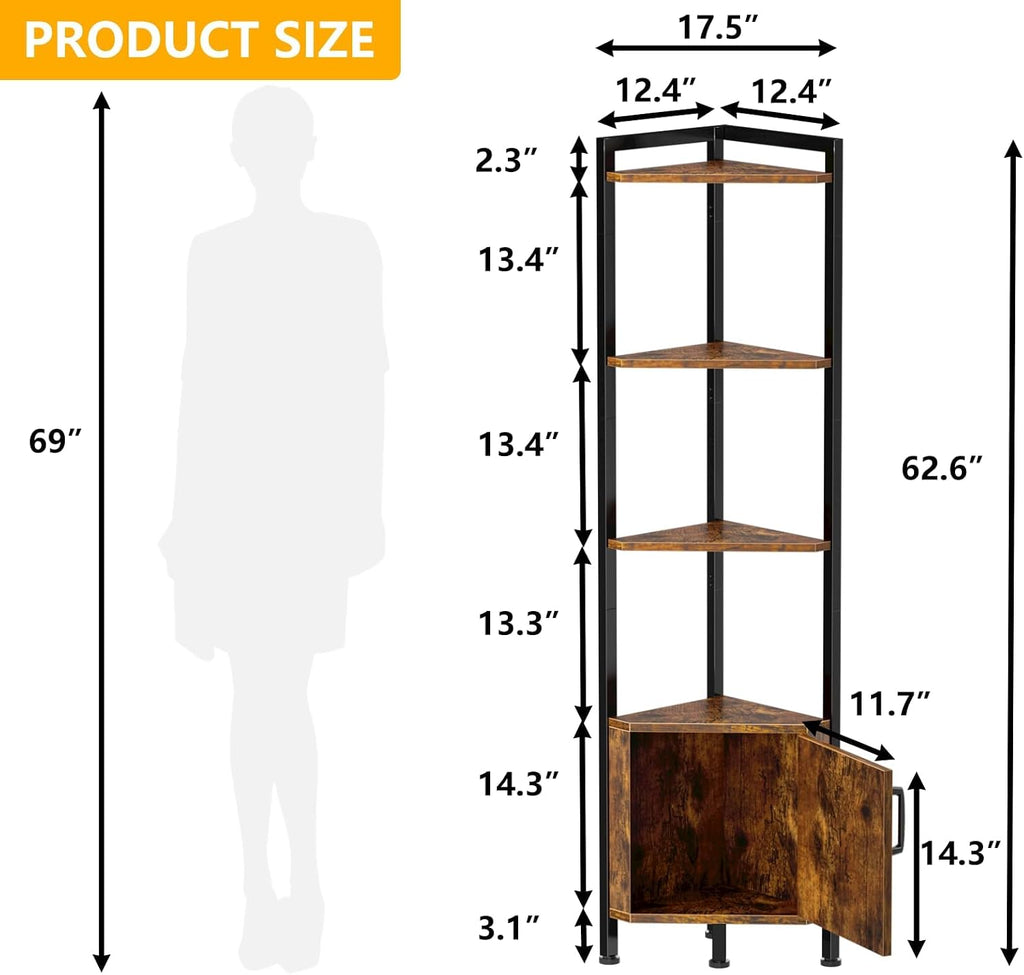 Furnulem Corner Shelf Cabinet,Corner Bookshelf with Storage and LED Light