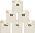 Yunkeeeper storage bins Cubes, Fabric Cube Organizer with Handle, Foldable Cube Bins for Cloth or Accessary Storage, 11x11x11, Set of 6, (Creamy White)