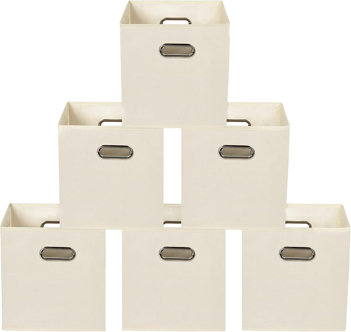 Yunkeeeper storage bins Cubes, Fabric Cube Organizer with Handle, Foldable Cube Bins for Cloth or Accessary Storage, 11x11x11, Set of 6, (Creamy White)