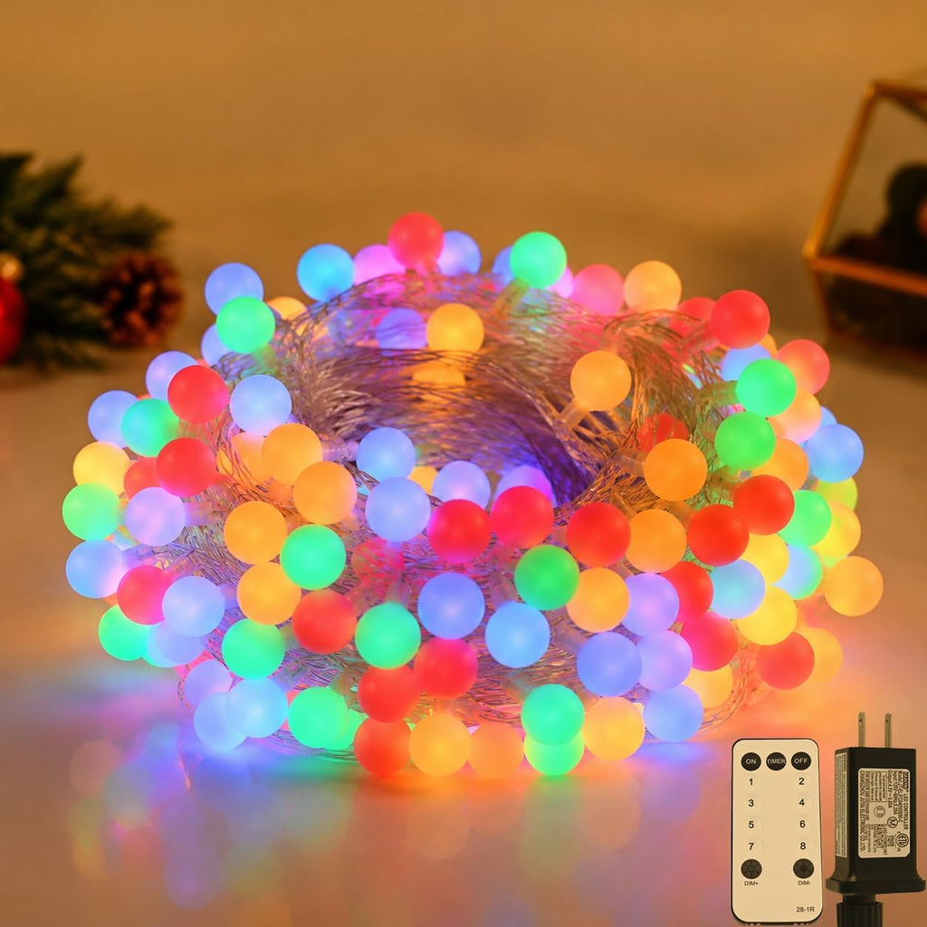 Multicolor Globe LED String Lights Indoor 66FT 200LED Remote