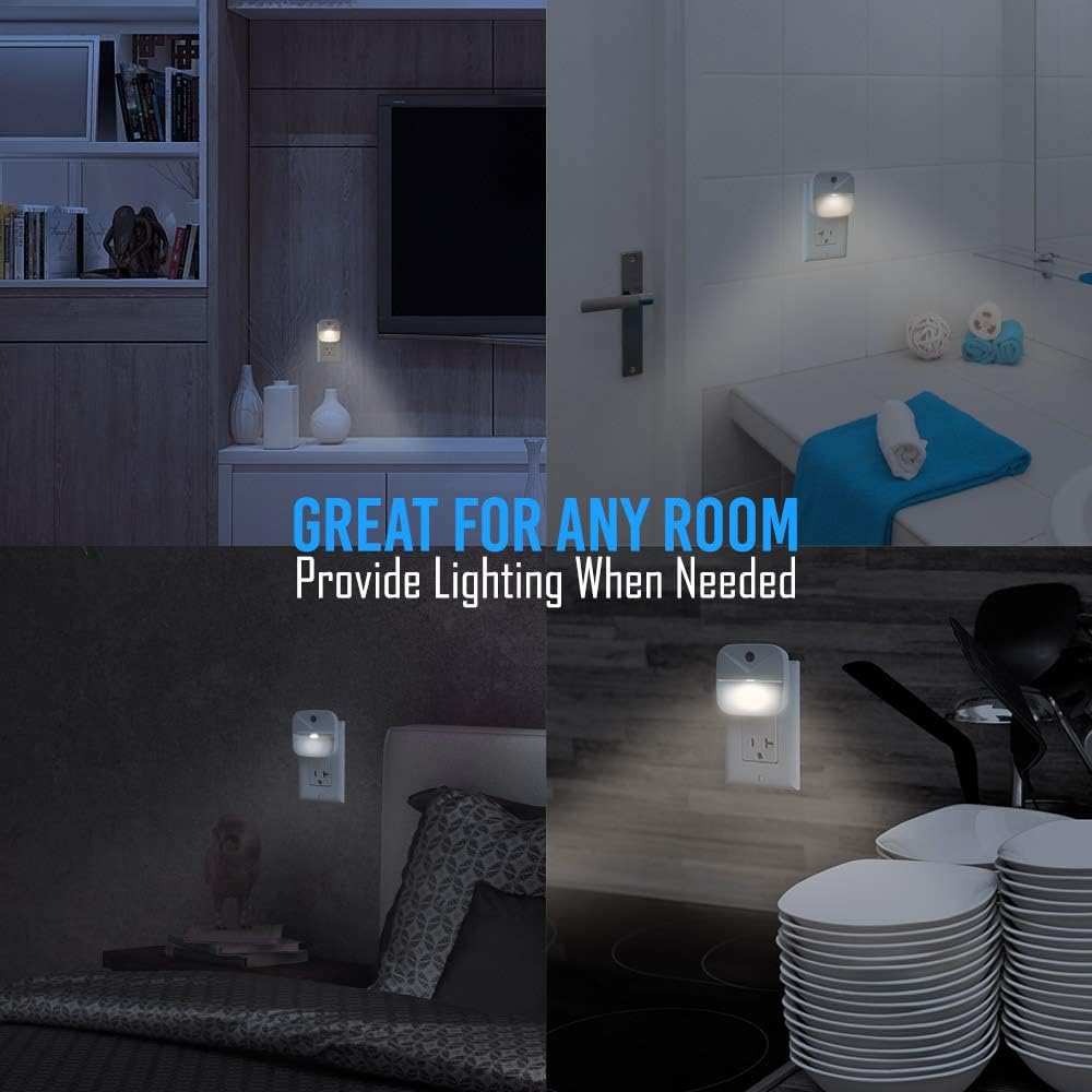 Aultra Night Light LED Night Lights Plug Into Wall - Super Smart Dusk to Dawn Sensor Activated, Automated On & Off, Used for Kitchen, Bathroom, Home Improvement, Bedroom – 4 Pack