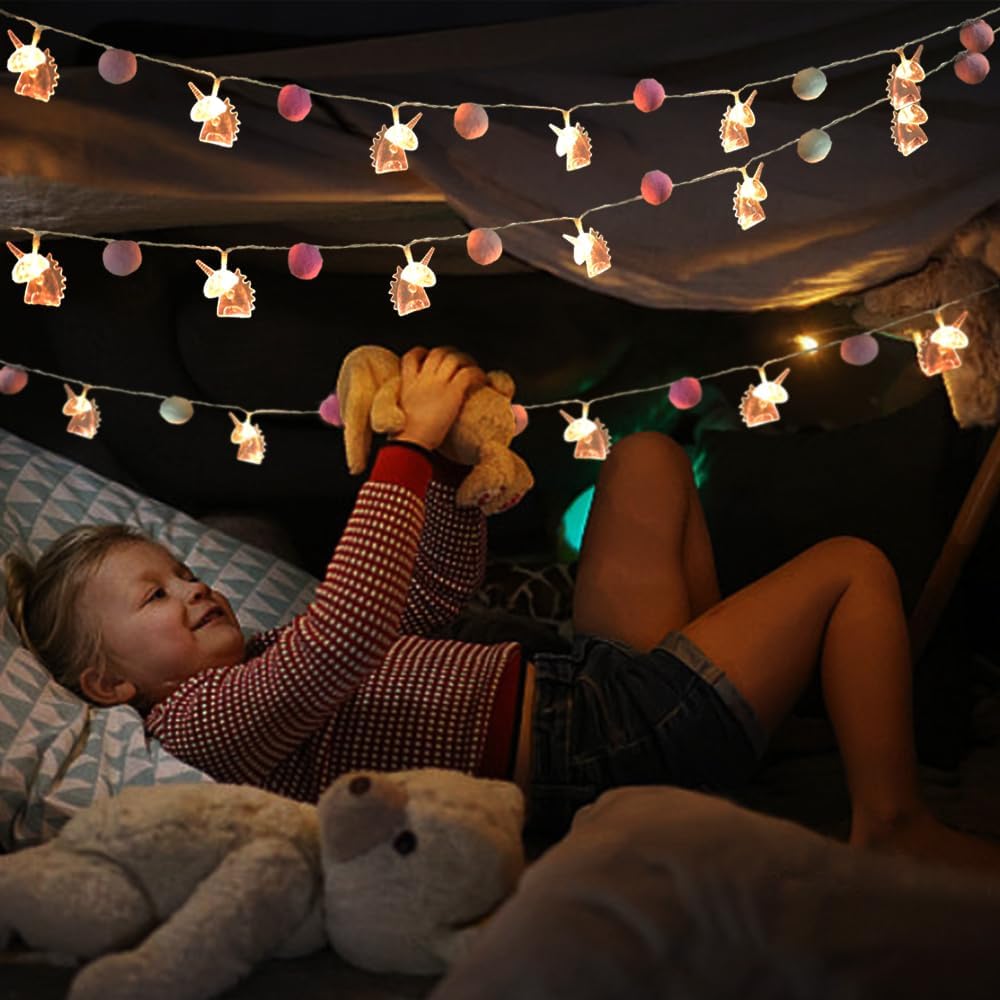 ChiRee Pom Poms String Lights with Unicorn Fairy Lights