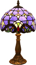 Tiffany Style Table Lamp, Blue Baroque Style Stained Glass Lamp, 8 Inch Small Antique Lamp, for Bedside Nightstand Bedroom Living Room Home Office, Include LED Bulb