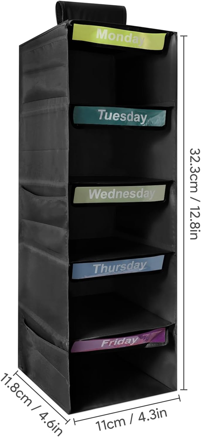 5-Shelf Weekly Clothes Organizer for Kids Days of The Week Storage (Black)