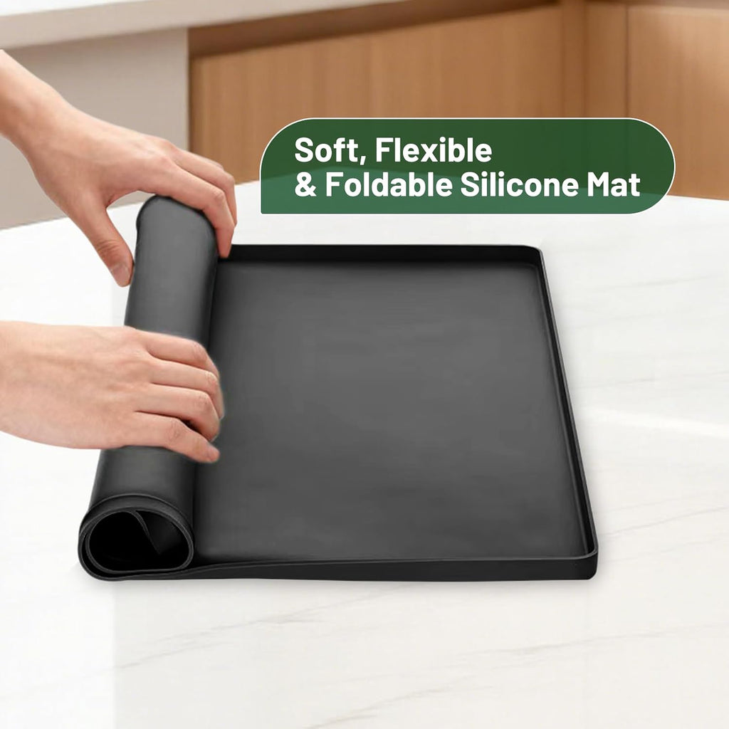 Dehumidifier Drip Mat-23.6'' x 19.7'' x 0.78'' Silicone Humidifier Drip Tray,Non-Slip,Spill-Proof,Water proof Dehumidifier Drip Pan, Ideal for Portable Air Conditioner,Ice Maker,Water Cooler-Black