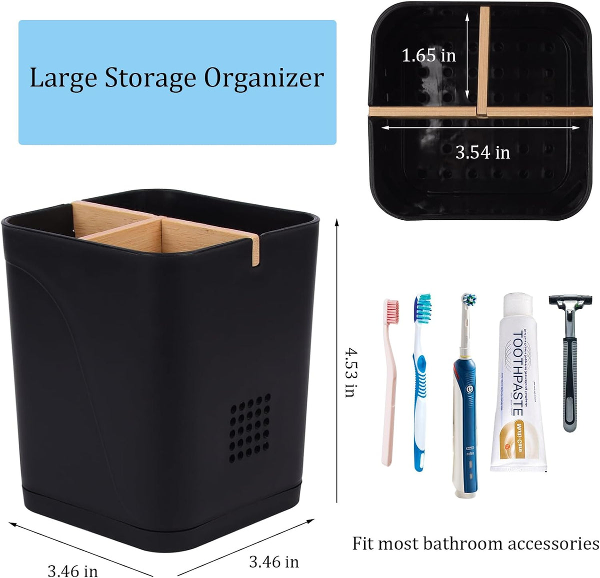 Electric Toothbrush Holder Tooth Brush and Toothpaste Organizer, Black (Pack of 2)