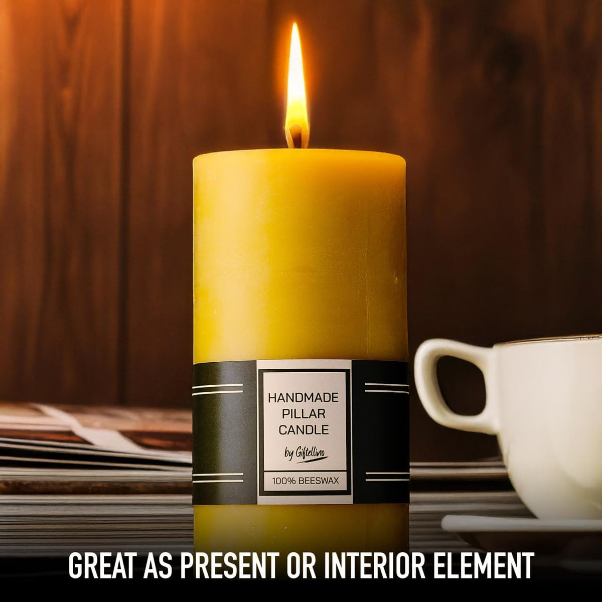 Large Pillar Beeswax Candle – Long-Lasting 80-Hour Pillar – Unscented & Hand-Poured – All-Natural Wax with Cotton Wick – Reliable Emergency Light or Gift Idea