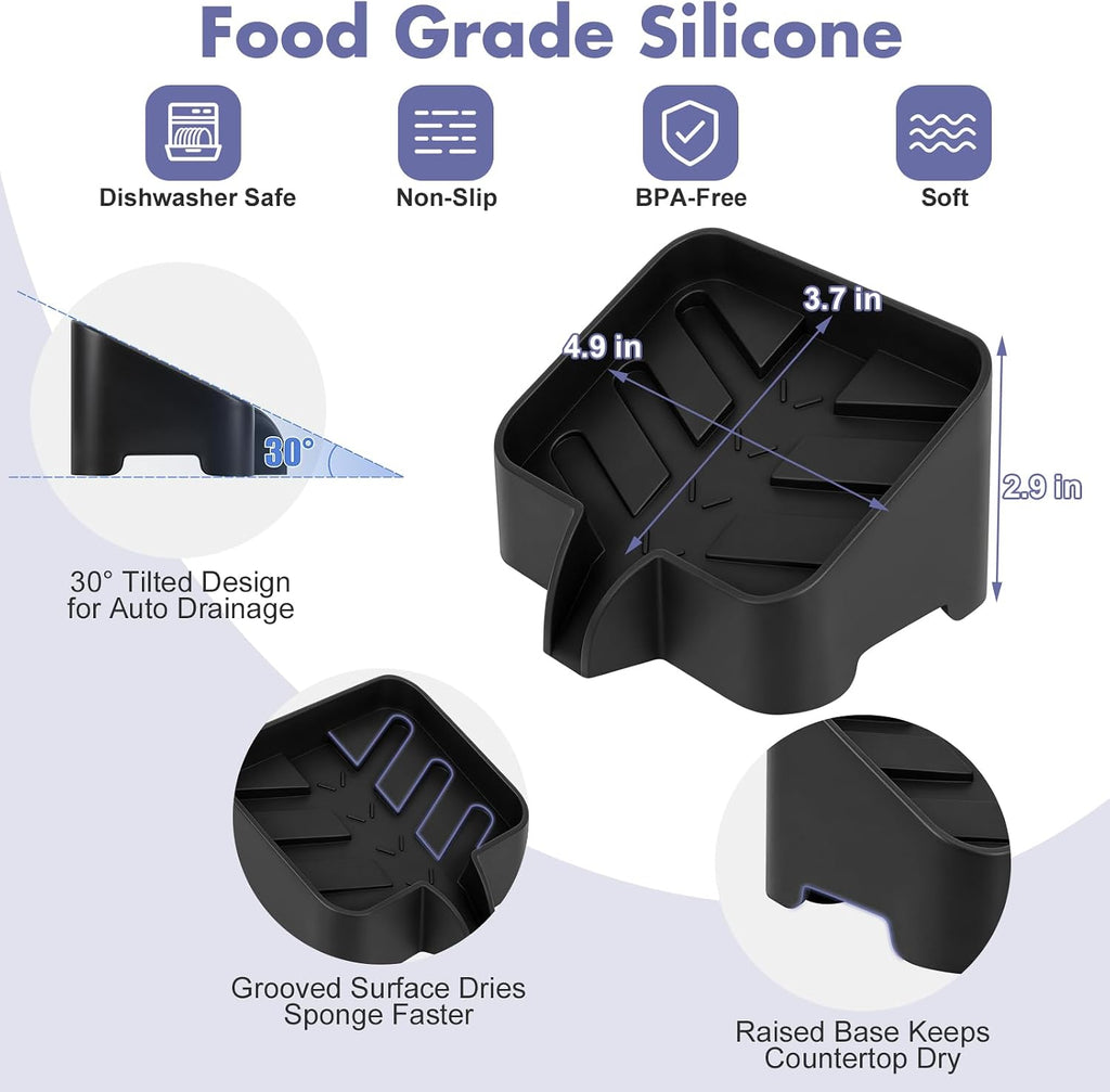 Silicone Sponge Holder for Kitchen Sink, Fast Water Drying Soap Dish