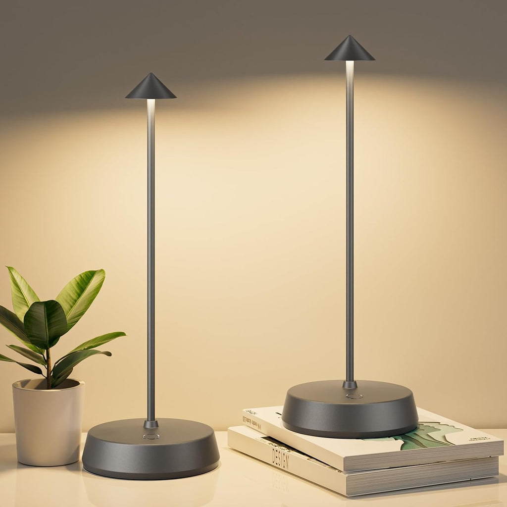 Rechargeable Cordless Small Table Lamp,6000mAh Battery Operated,LED Touch Dimmable Modern TableTop,Portable Outdoor Bedside Night Light for Restaurant/Dining/Bedroom/Living Room/Coffee(Grey-2PC)