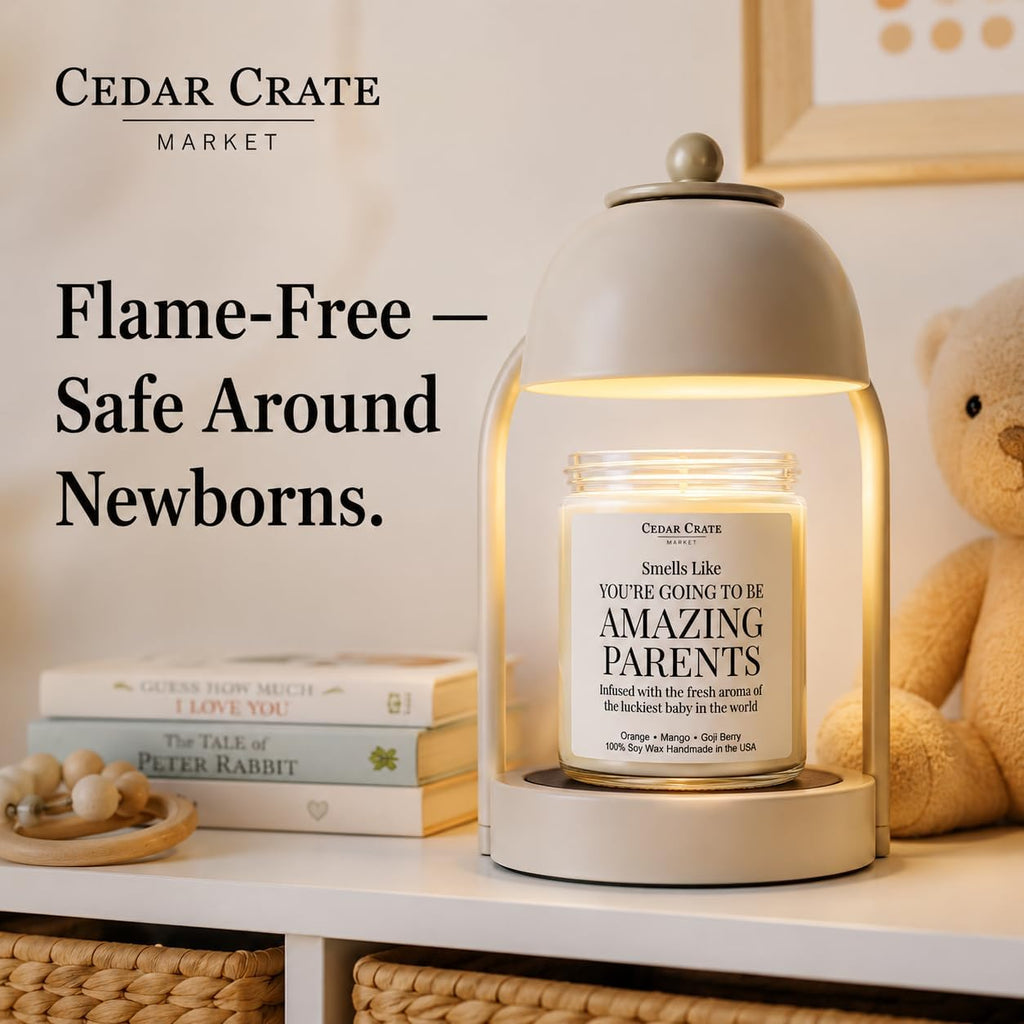 Cedar Crate Market New Parents Gifts for Couples, Baby Shower Pregnancy Gift, Gender Reveal Candle, New Mom First Time Mom Dad, Orange, Mango, Goji Berry 9oz Soy Wax, Made in USA, 45+ Hour Burn