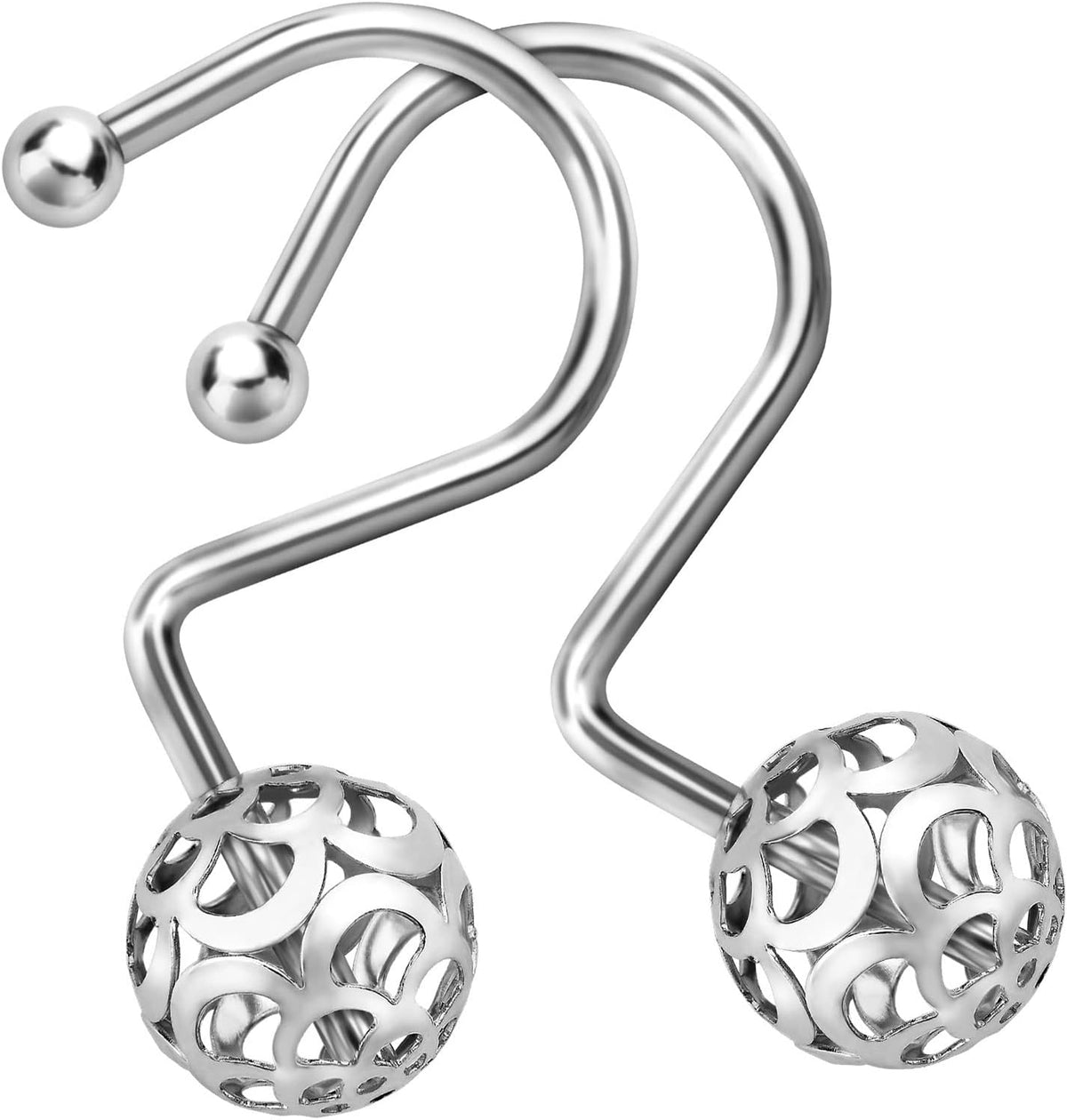 MitoVilla Silver Metal Shower Curtain Rings and Hooks, Chrome Metal Hollow Ball Rust Proof Rings for Curtain Liner and Bathroom Shower Rod Accessories