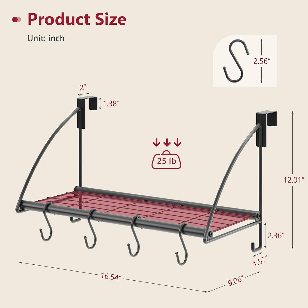 Tajsoon Over the Door Hanger with Storage Rack and 6 Hooks, 16.54" Black
