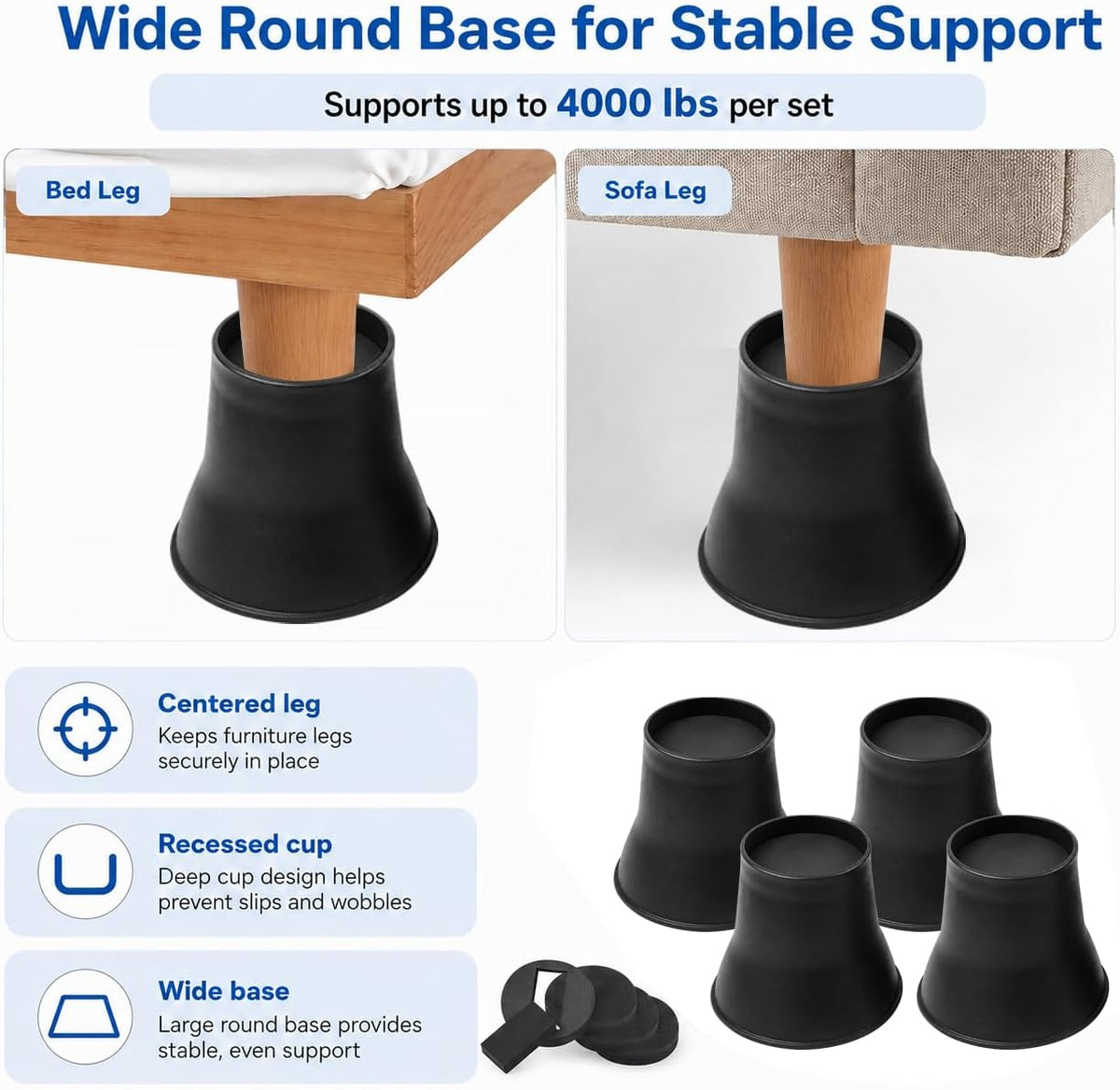 BTSD-home Bed Risers 6 Inch, 4 Pack