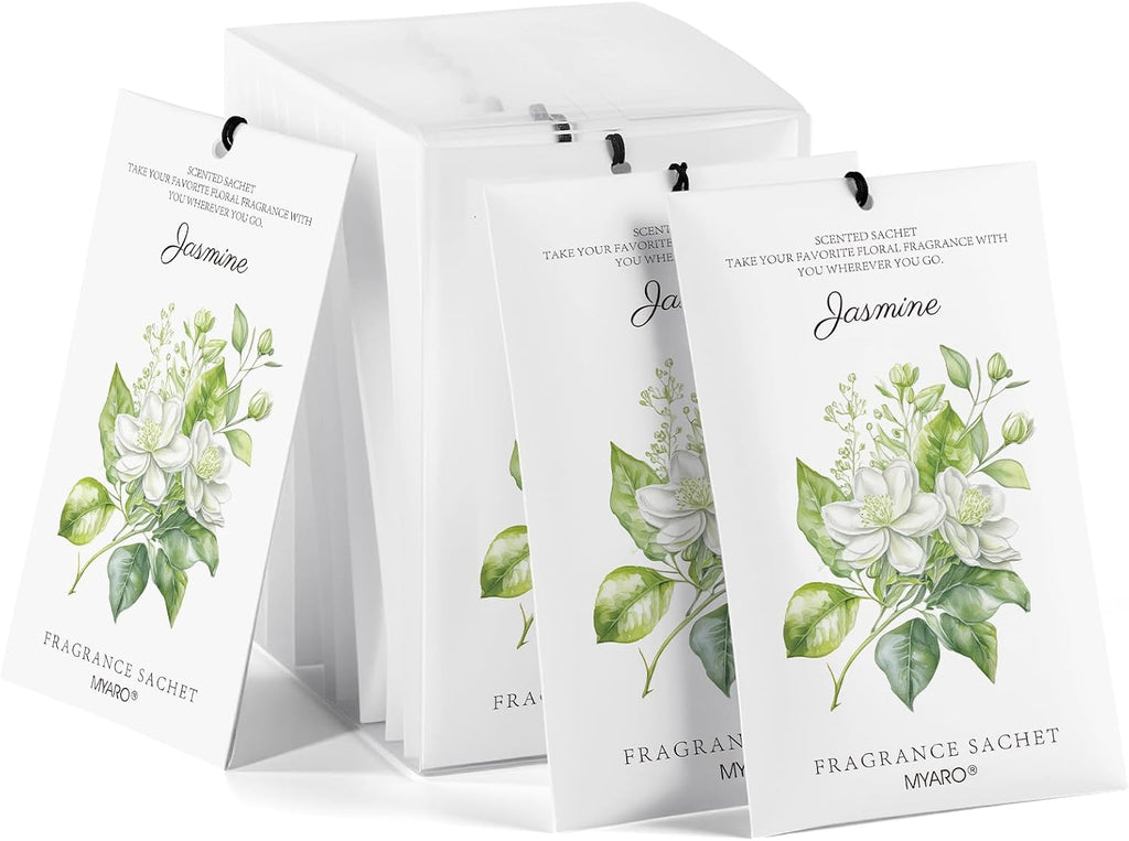 MYARO 12 Pack Jasmine Scented Sachets, Closet Deodorizer Car Air Freshener