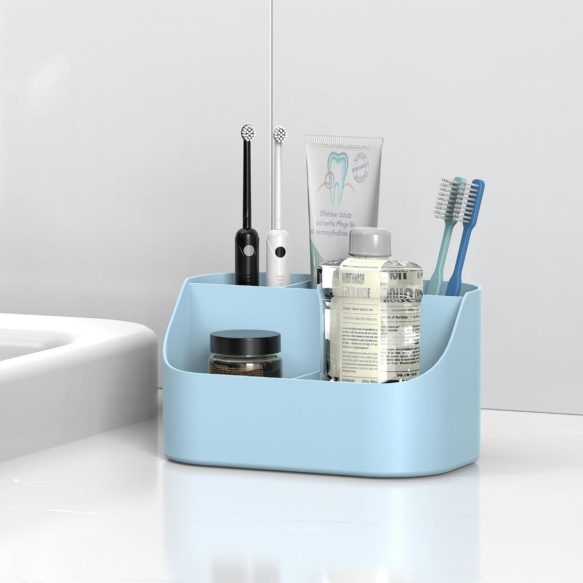 5 Slots Countertop Plastic Toothpaste and Toothbrush Holder for Bathroom