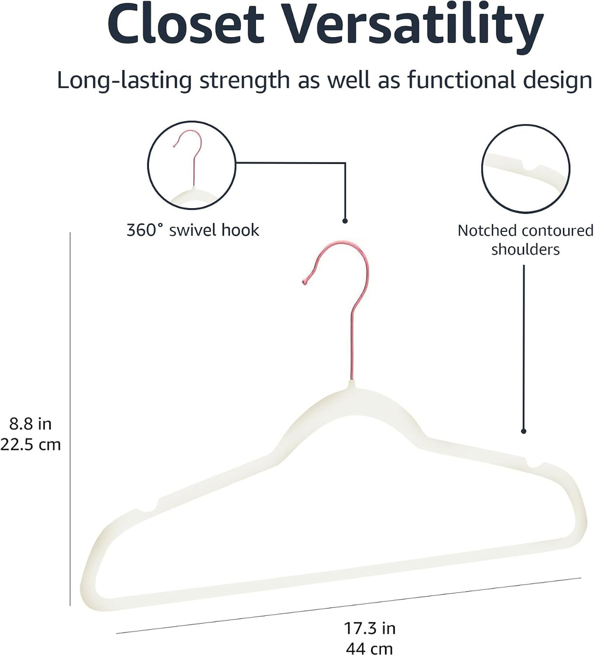 Amazon Basics Slim Velvet Non-Slip Space Saving Suit Clothes Hangers for Closet Organization, Ivory/Rose Gold, 100-Pack