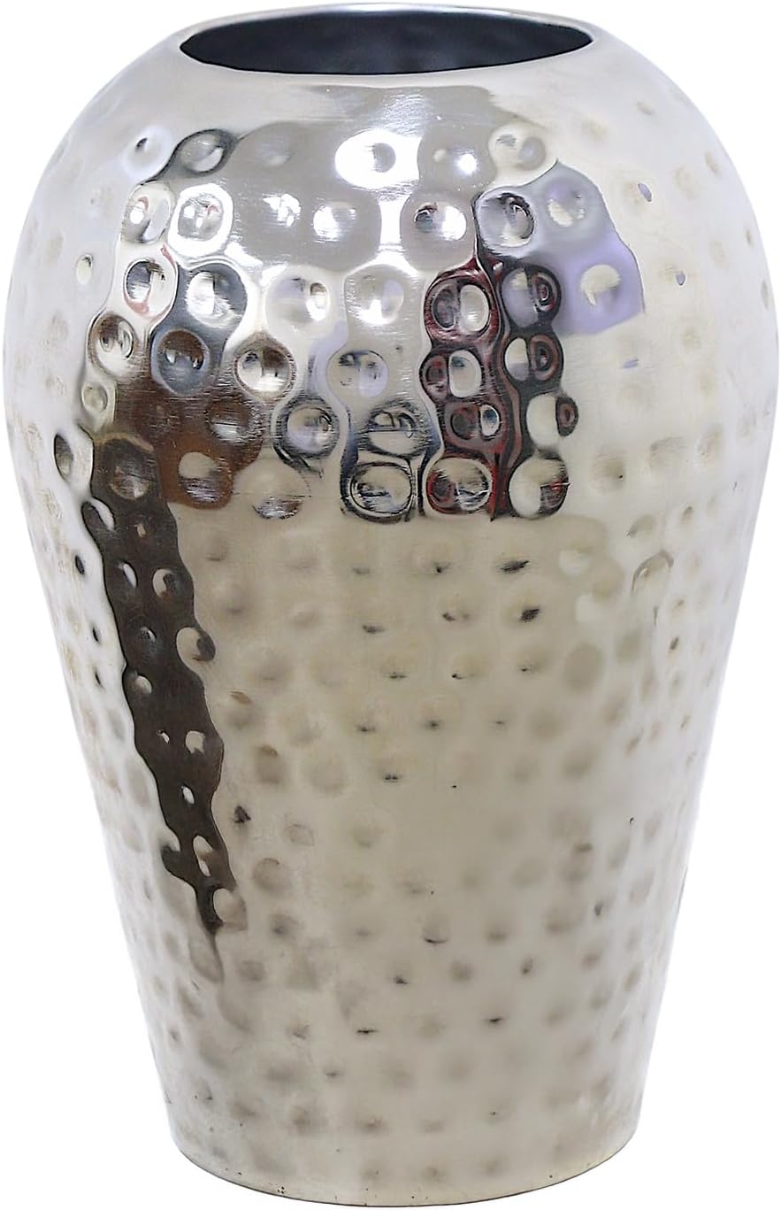 Hosley 10 Inch High Hammered Iron Vase - Handcrafted by Artisans Using Centuries-Old Hammer Pattern Techniques for Floral Arrangements Rustic Charm and Cultural Richness in Your Home Decor Embrace