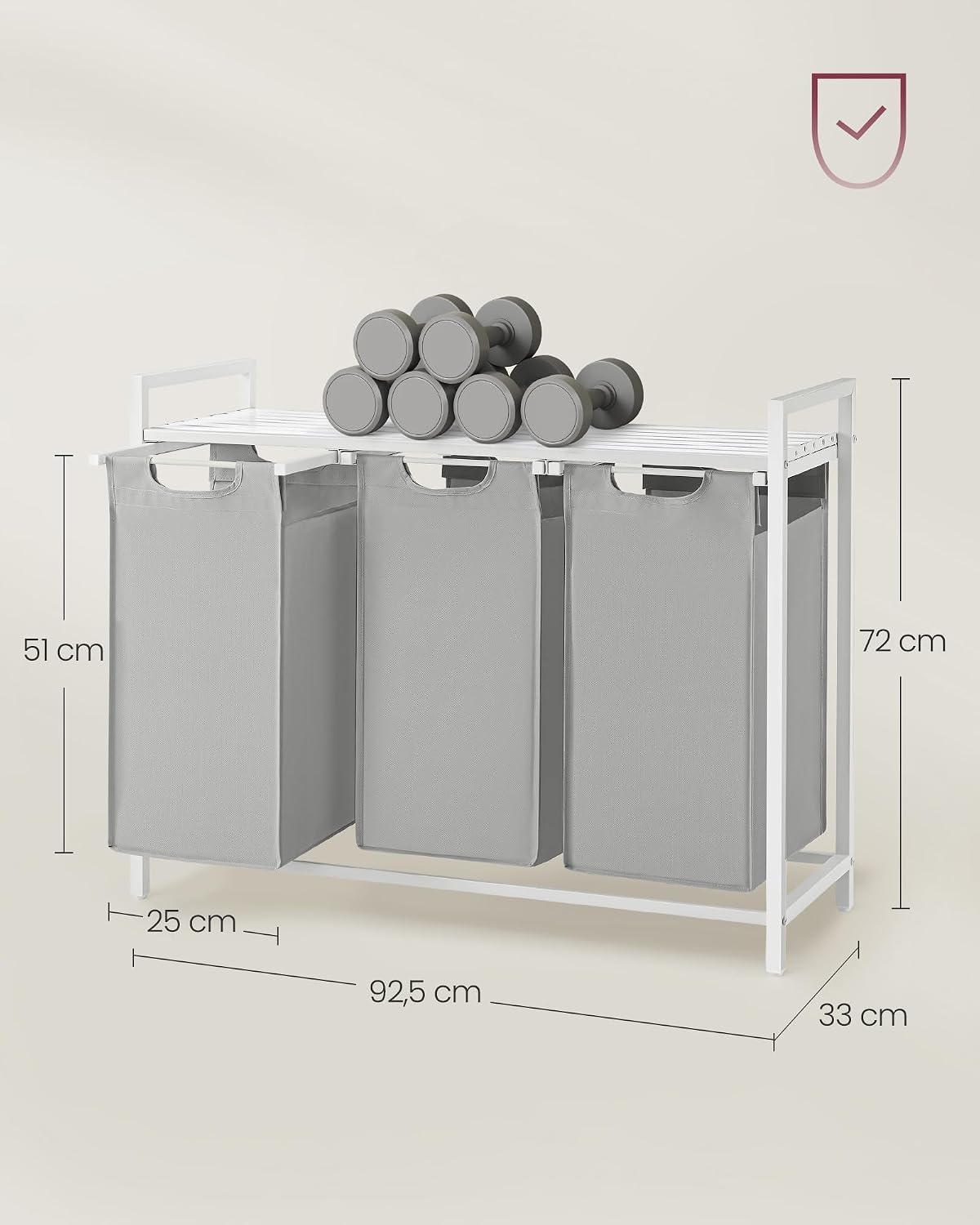VASAGLE Laundry Basket, Shelf, Metal Frame, 120 L, 87.7 x 33 x 72 cm