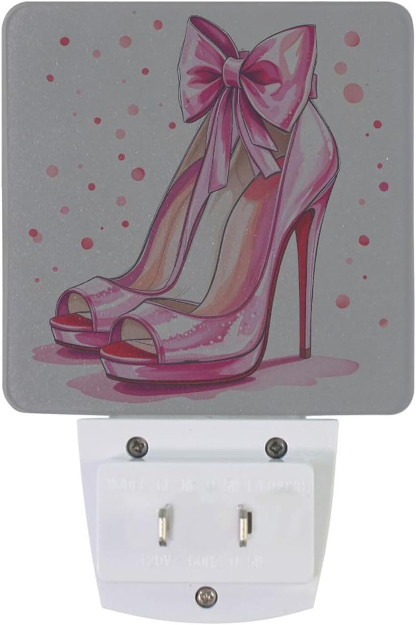 ALAZA High Heels Shoes Bow 2 Pack LED Night Light Dusk to Dawn Sensor Plug in Night Home Decor Desk Lamp for Adult