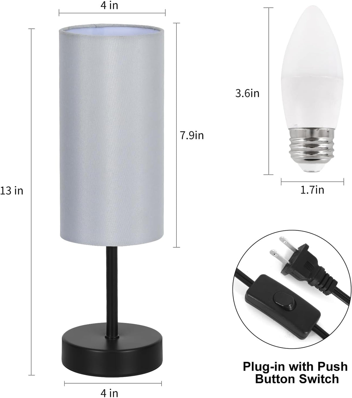 RISLG 2 Pack Small Table Lamps for Bedroom, Bedside Lamps for Nightstand with Wire Switch, Minimalist Modern Desk Lamps with Linen Fabric Shade for Kids Room Living Room Office Dorm, Bulb Included