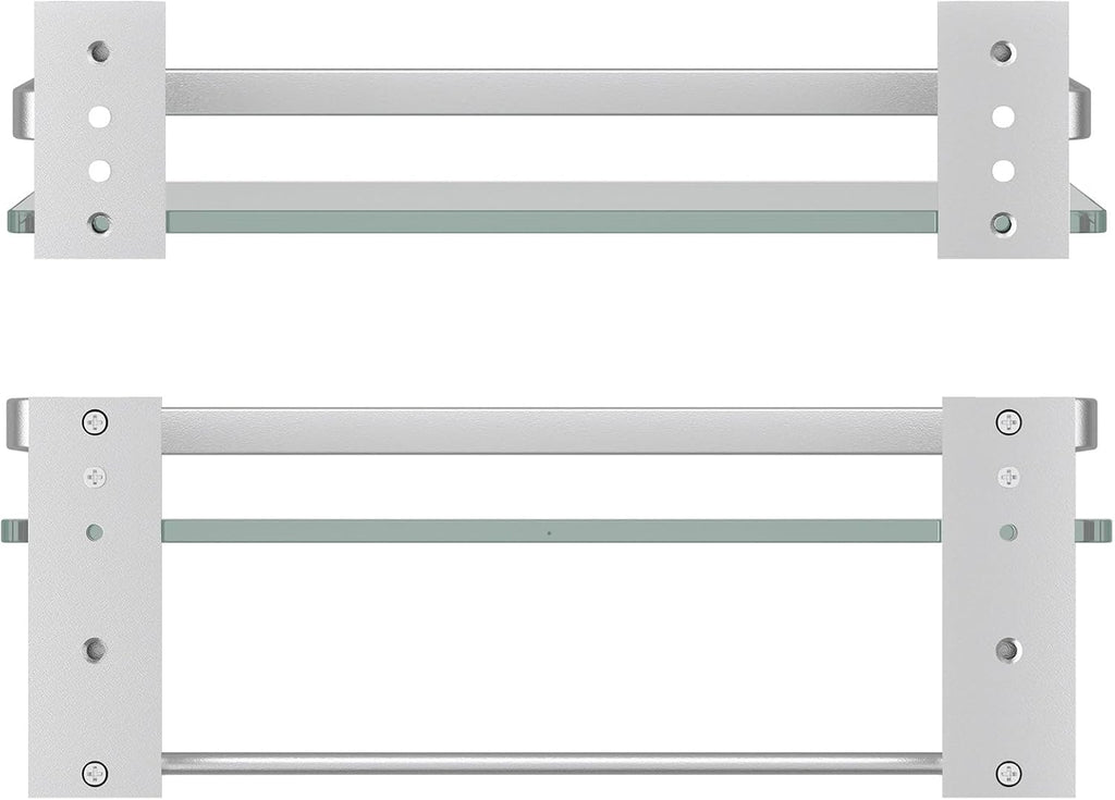 Danpoo Bathroom Shelves Wall Mounted, Clear Tempered Glass Shelf with Towel Bar, Hand Towel Holder(Matte Silver)