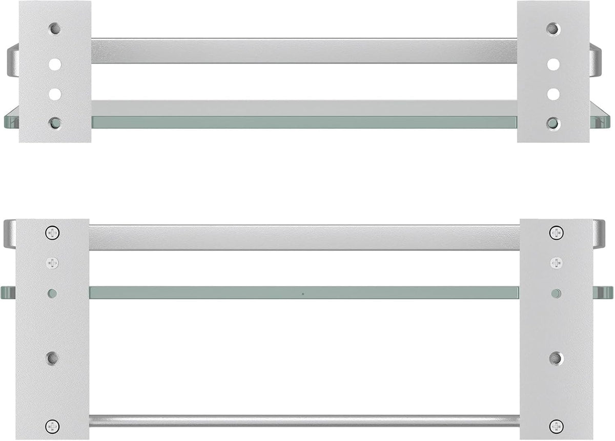 Danpoo Bathroom Shelves Wall Mounted, Clear Tempered Glass Shelf with Towel Bar, Hand Towel Holder(Matte Silver)
