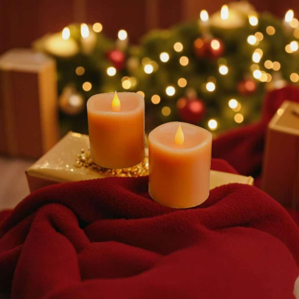 Fall Flameless LED Candles 3 inch Diameter Real Wax 2AA Battery Operated 600hr+ Flickering Candles with Timer Remote Control for Halloween Thanksgiving Christmas Indoor (Orange, 3″×3″- 2 PCS)
