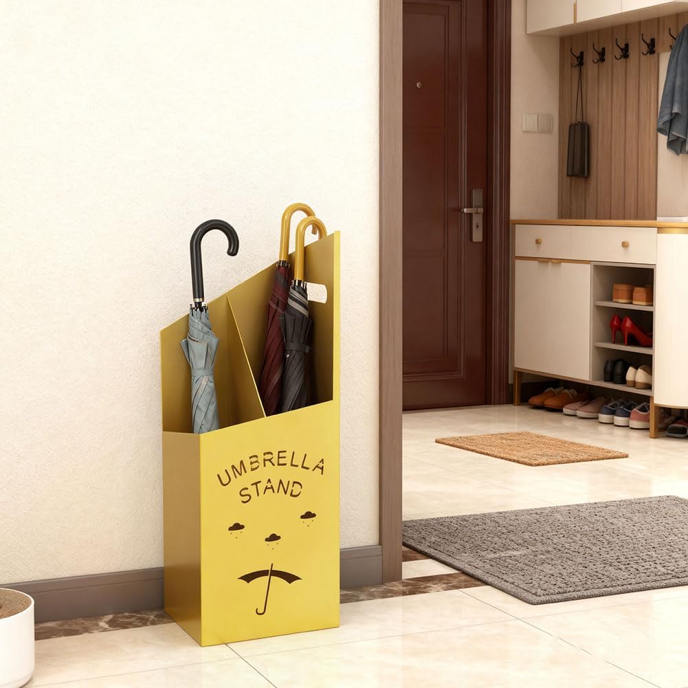 9.84" D x 7.87" W x 23.62" H Detachable Base Umbrella Stand - Elegant Raindrop Design, Water Collection Tray, Gold/Black Finish, Durable Home & Office Organizer