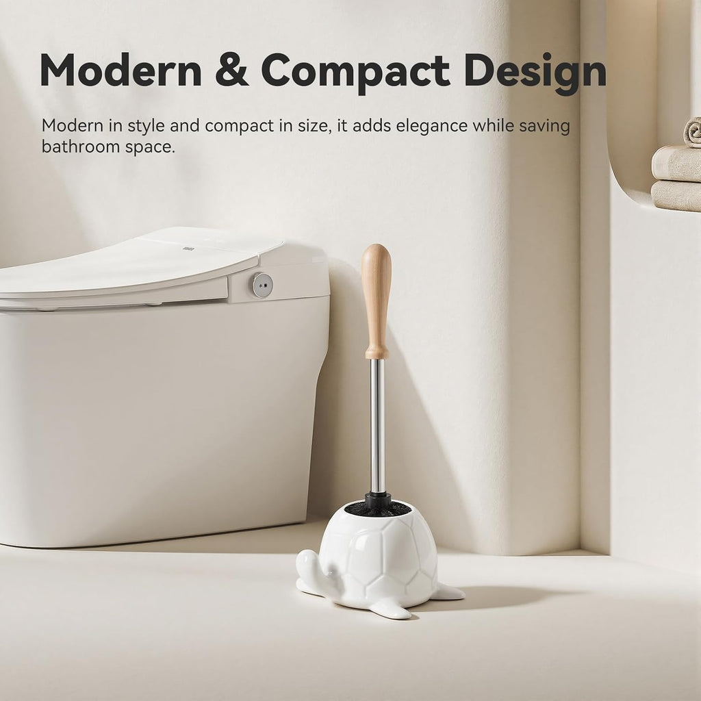White Ceramic Turtle Base Toilet Brush and Holder Set Turtle Bathroom Brush