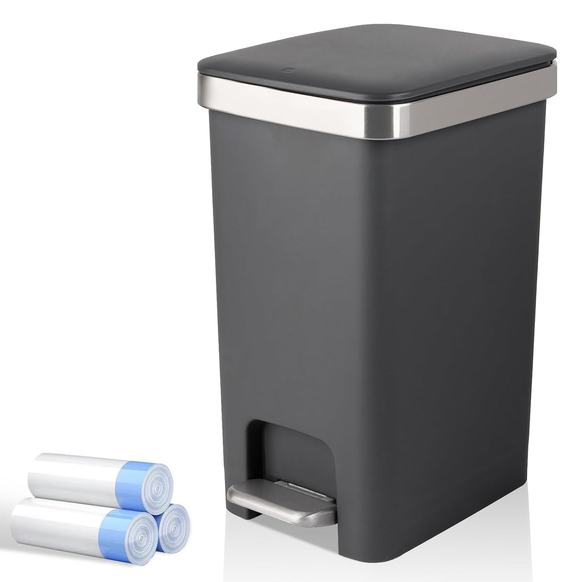 UUJOLY Small Bathroom Trash Can with Lid Step Pedal, 2.6 Gallon, Dark Grey