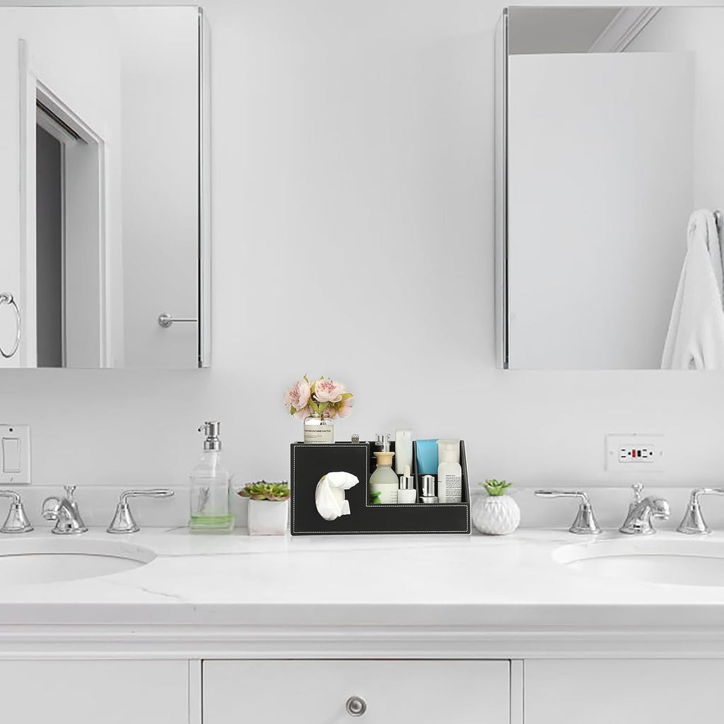 Sumnacon Tissue Box Cover, Square PU Tissue Box Holder with Storage Tray