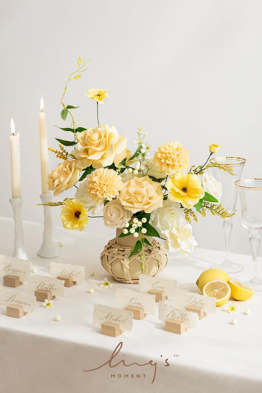 Ling's moment Creamy Yellow Artificial Dahlias, Wedding Flowers, 25 pcs