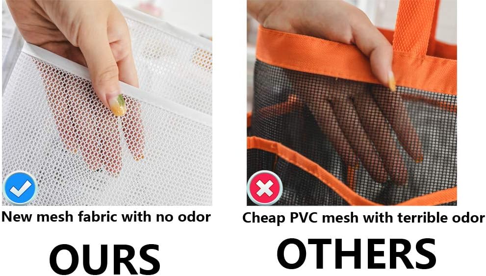ALYER Mesh Shower Caddy Basket,Large Shower Bag Tote,Hanging Bath Toiletry Organizer with 1 Big Separated Inner Compartment and 6 Deep Outer Pockets (White)