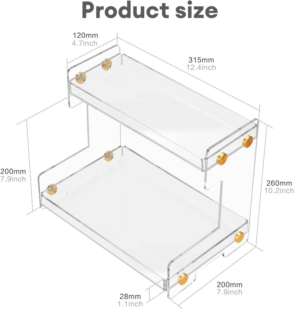 FFK 2 Tier Bathroom Countertop Organizer, SUS 304 Stainless Steel Storage Shelf for Cosmetic Organizer, Ideal for Cabinet, Countertop, Pantry, and Desktop, Office, White
