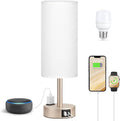 Antique White Bedside Table Lamp, Dimmable Touch Lamp, USB A+C, AC Outlet