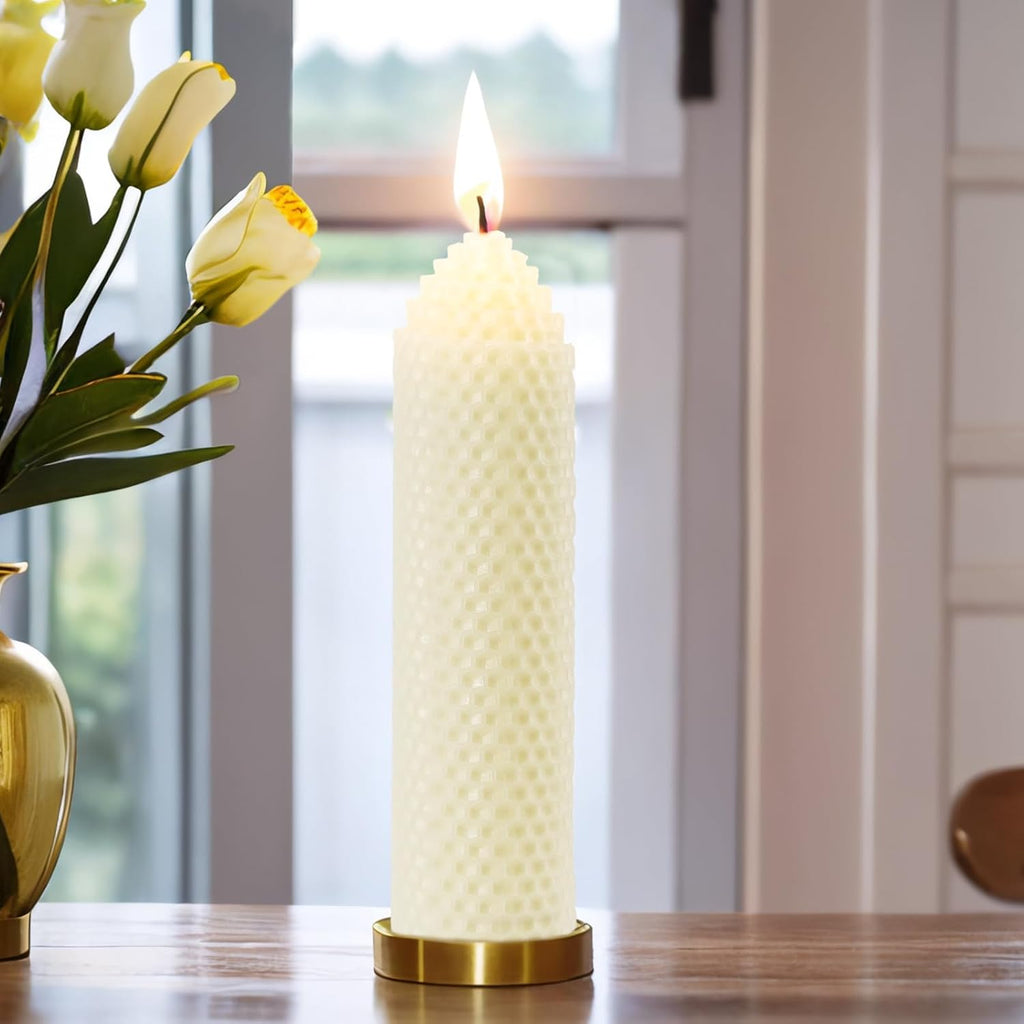 DEYBBY 1.5×6 inch Off White Natural Beeswax Pillar Candles Set of 6