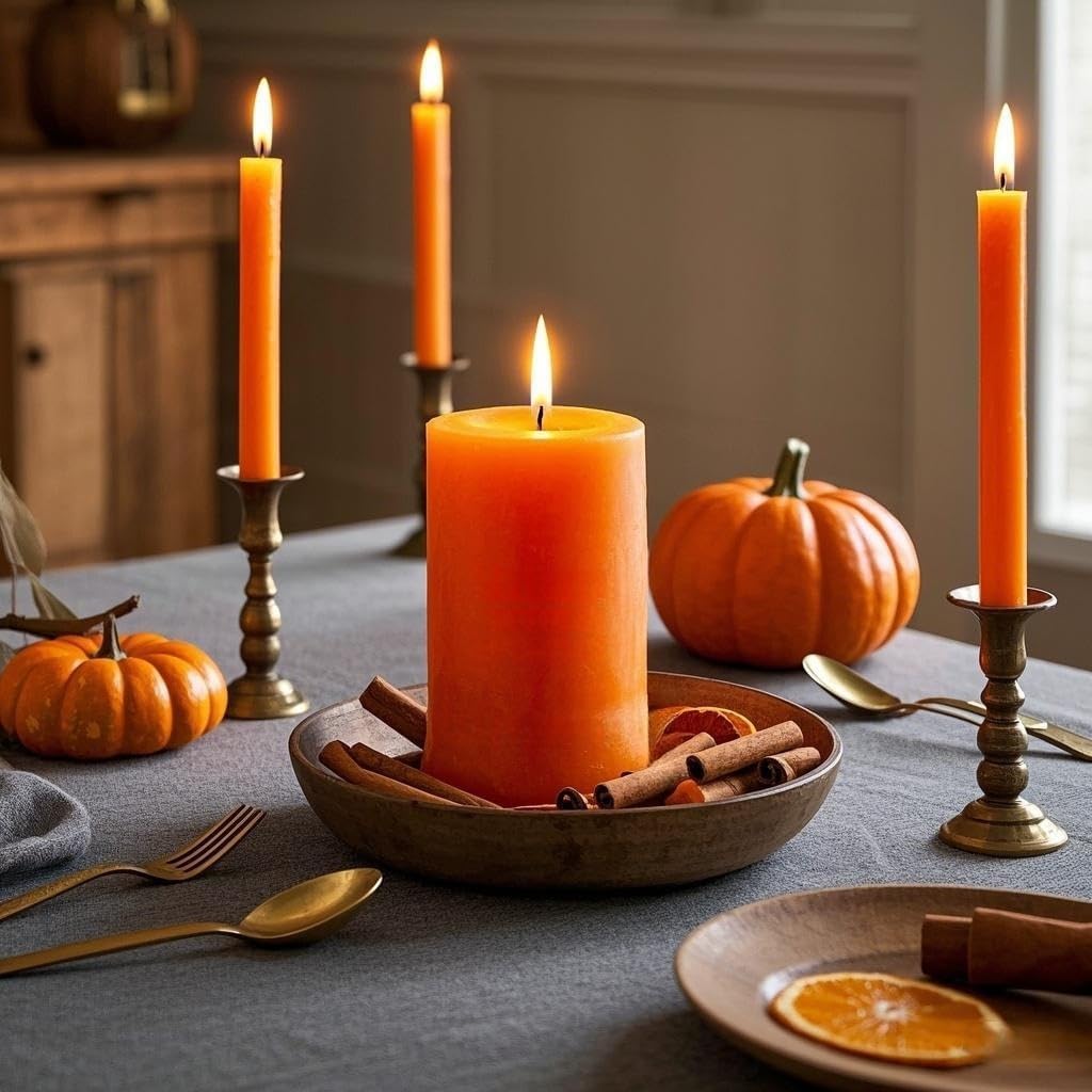 2x4 Inch Orange Unscented Pillar Candles for Fall Harvest