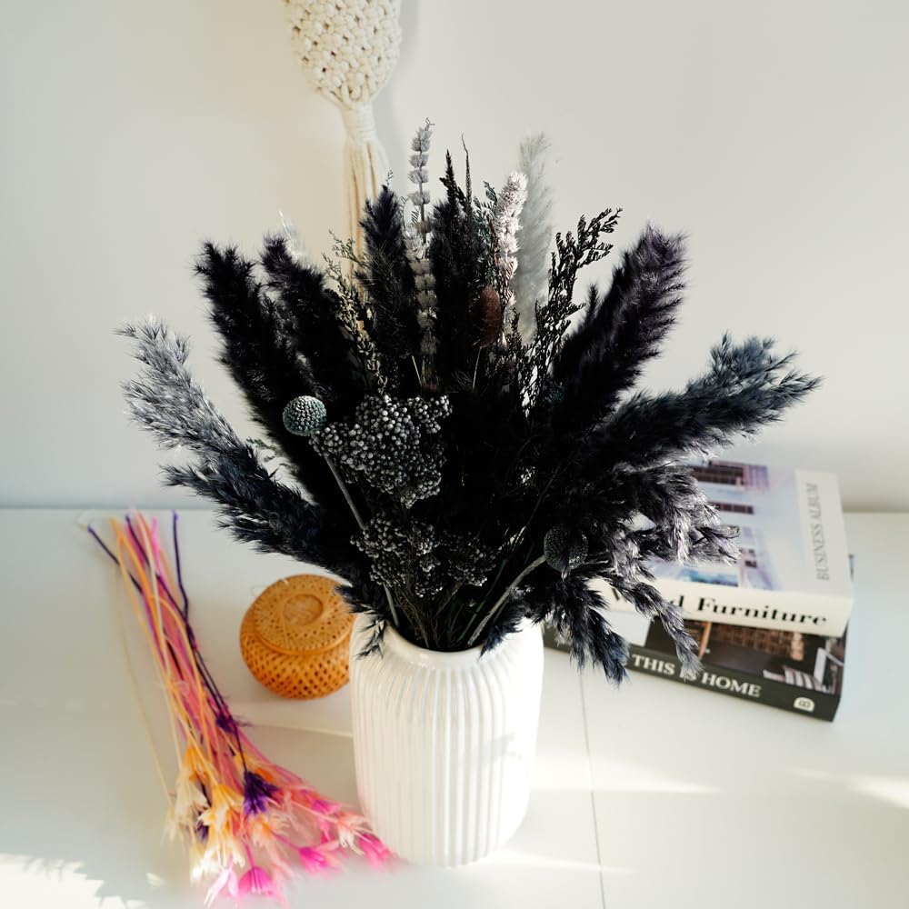 17" Black & Dark Grey Dried Flower Bouquet, DIY for Bohemian Home Decor