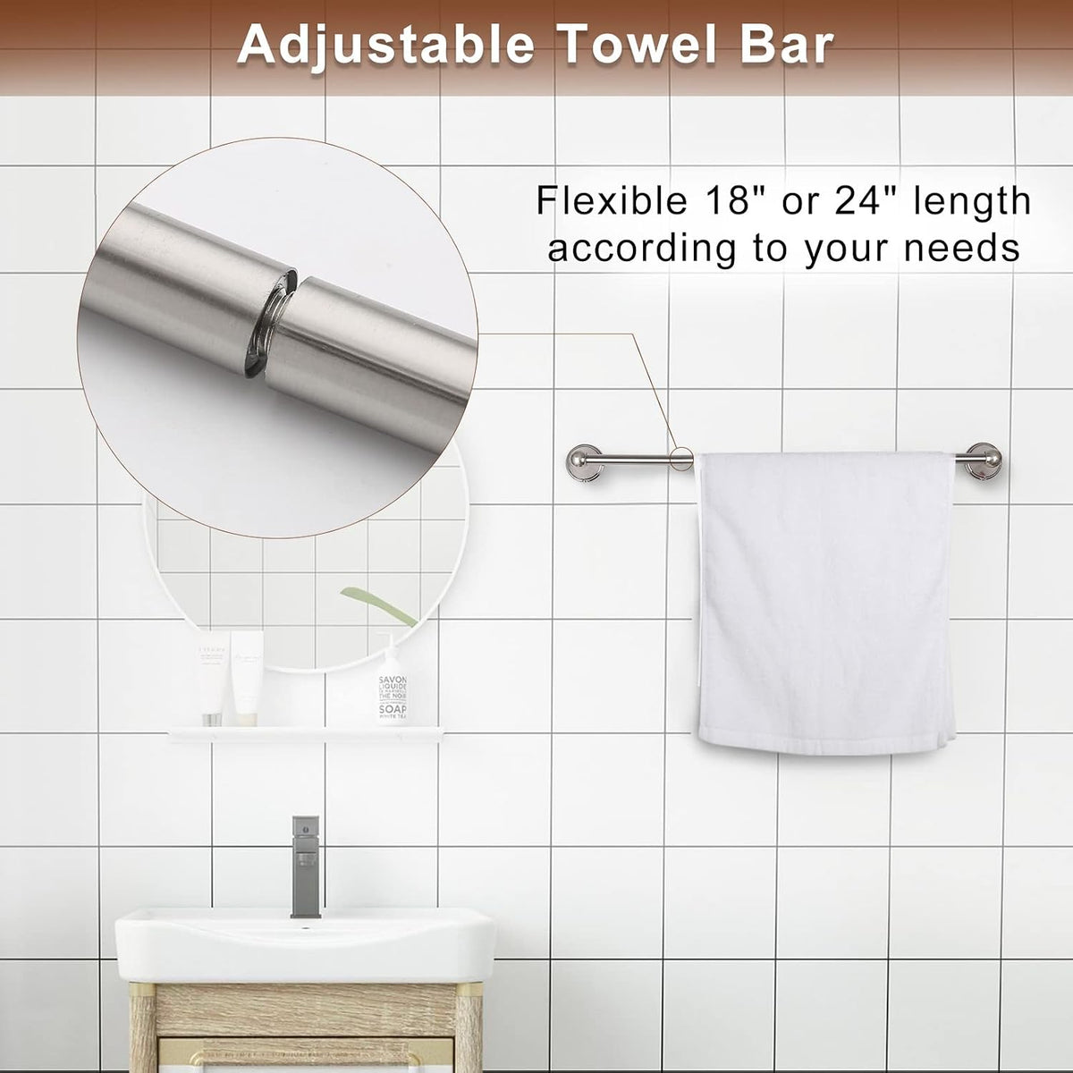 FILTA Brushed Nickel Bathroom Hardware Set - 4 Piece Towel Holder Set with 18 or 24 Inch Towel Bar