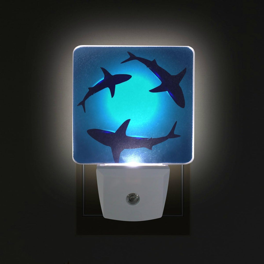 Naanle Set of 2 Floating Shark Blue Ocean Water Auto Sensor LED Dusk to Dawn Night Light Plug in Indoor for Adults