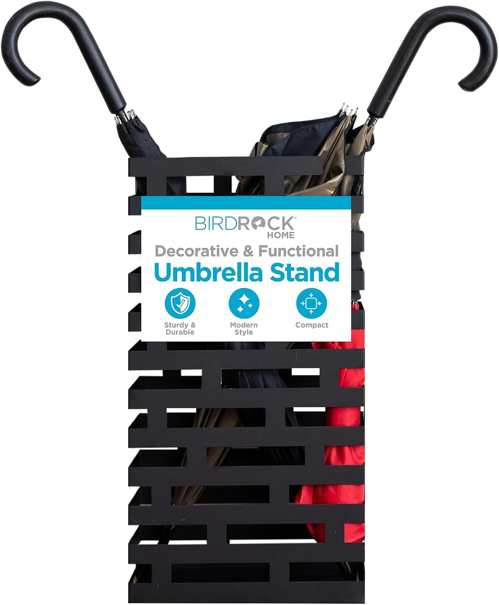 BIRDROCK HOME Umbrella Stand with Removable Water Tray, Black Stripe