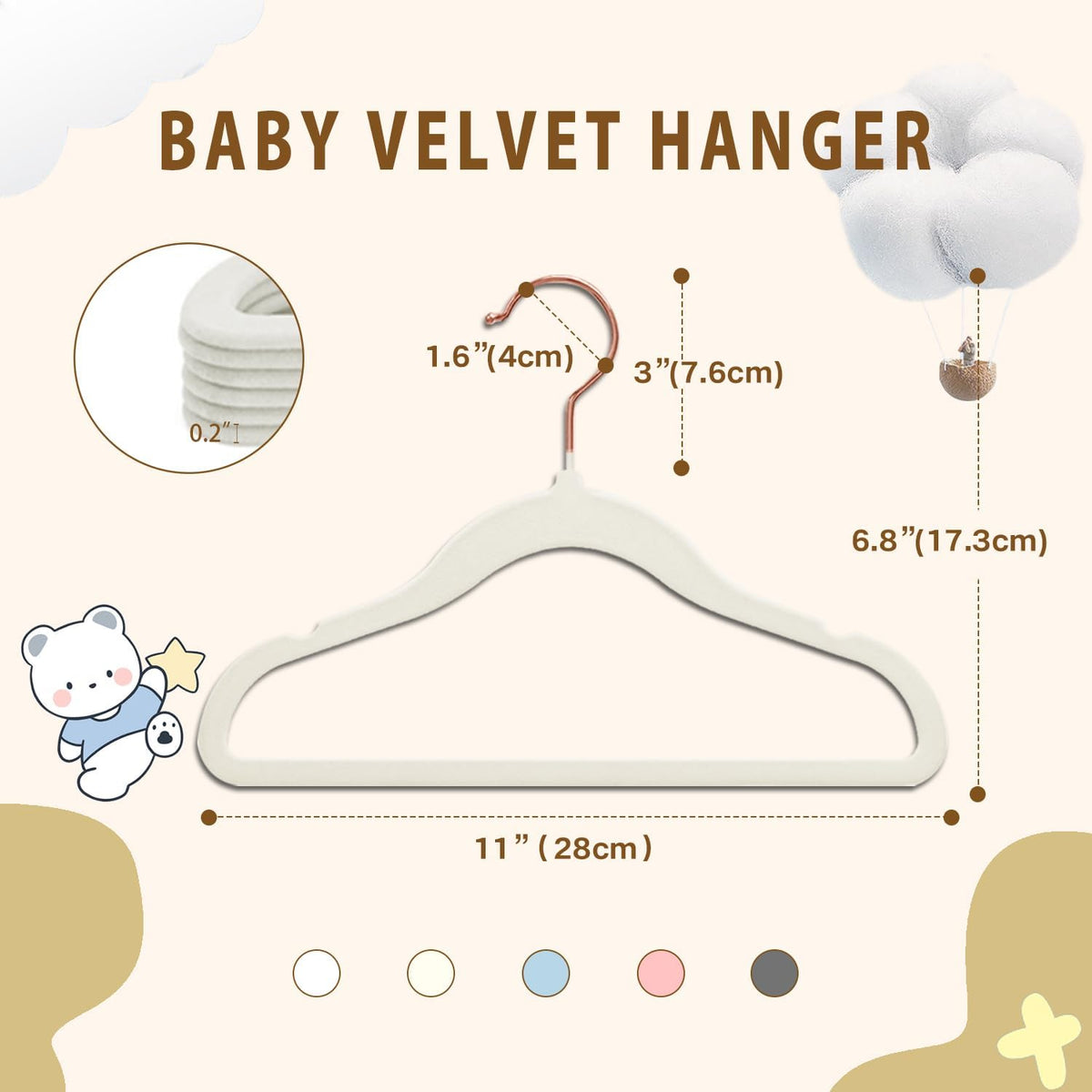 Baby Velvet Hangers Non-Slip Space Saving Swivel Hook 32 Pack Cream