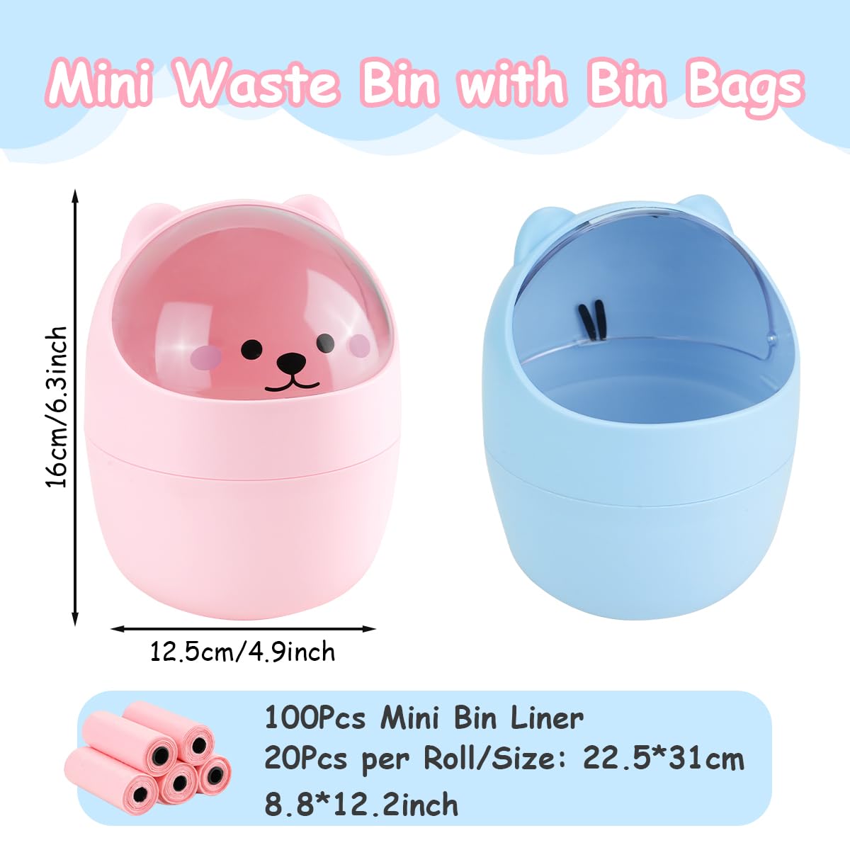 Cute Mini Trash Can with Lid for Home